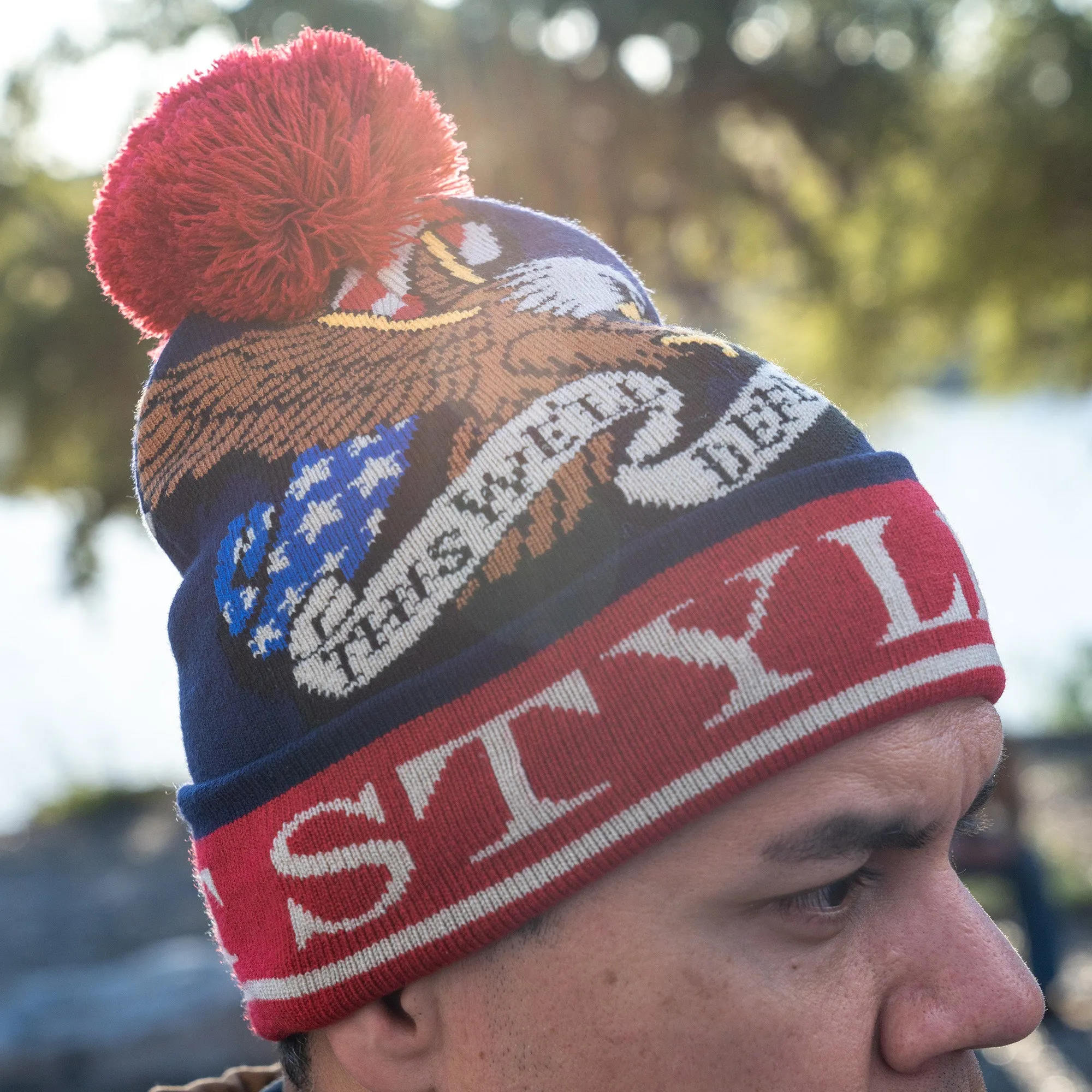 Patriot Pom Pom Beanie sold by Grunt Style