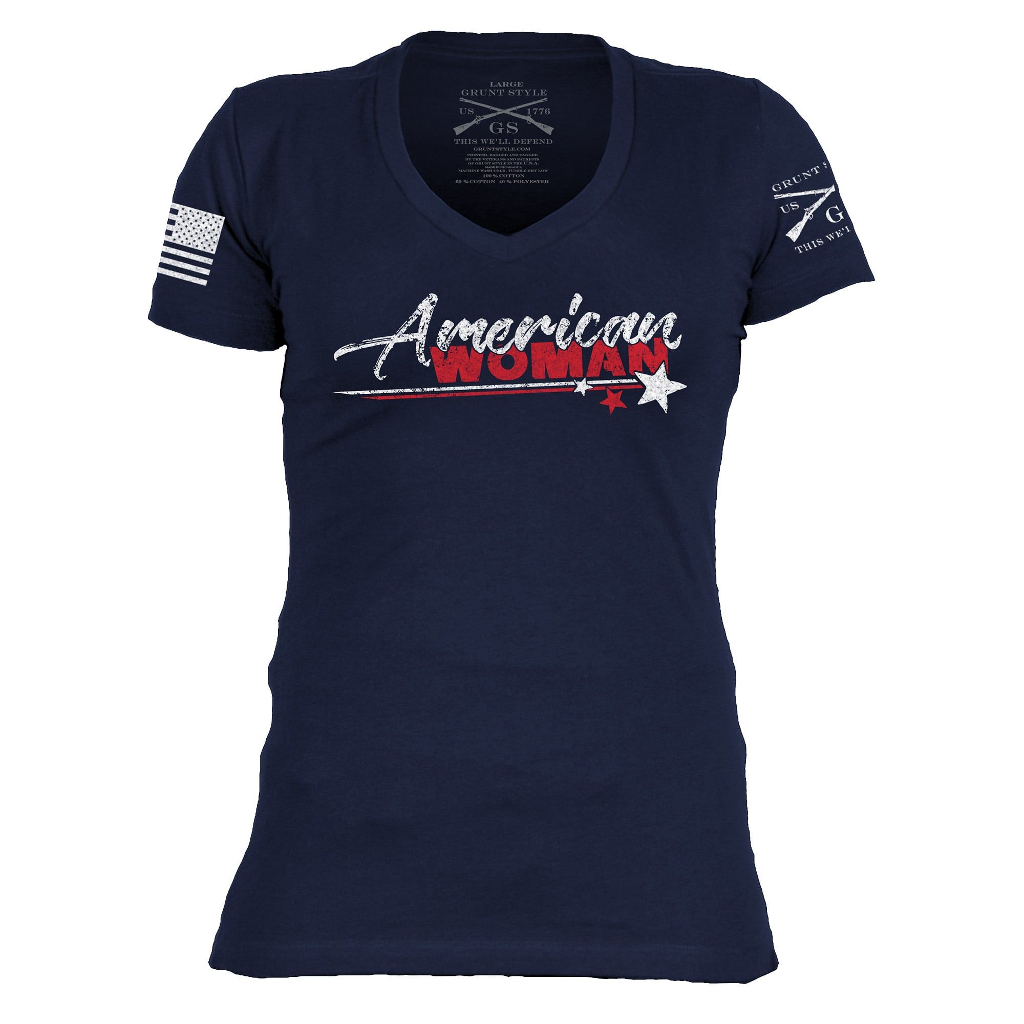 Women's American Woman V-Neck - Midnight Navy sold by Grunt Style product image thumbnail 2