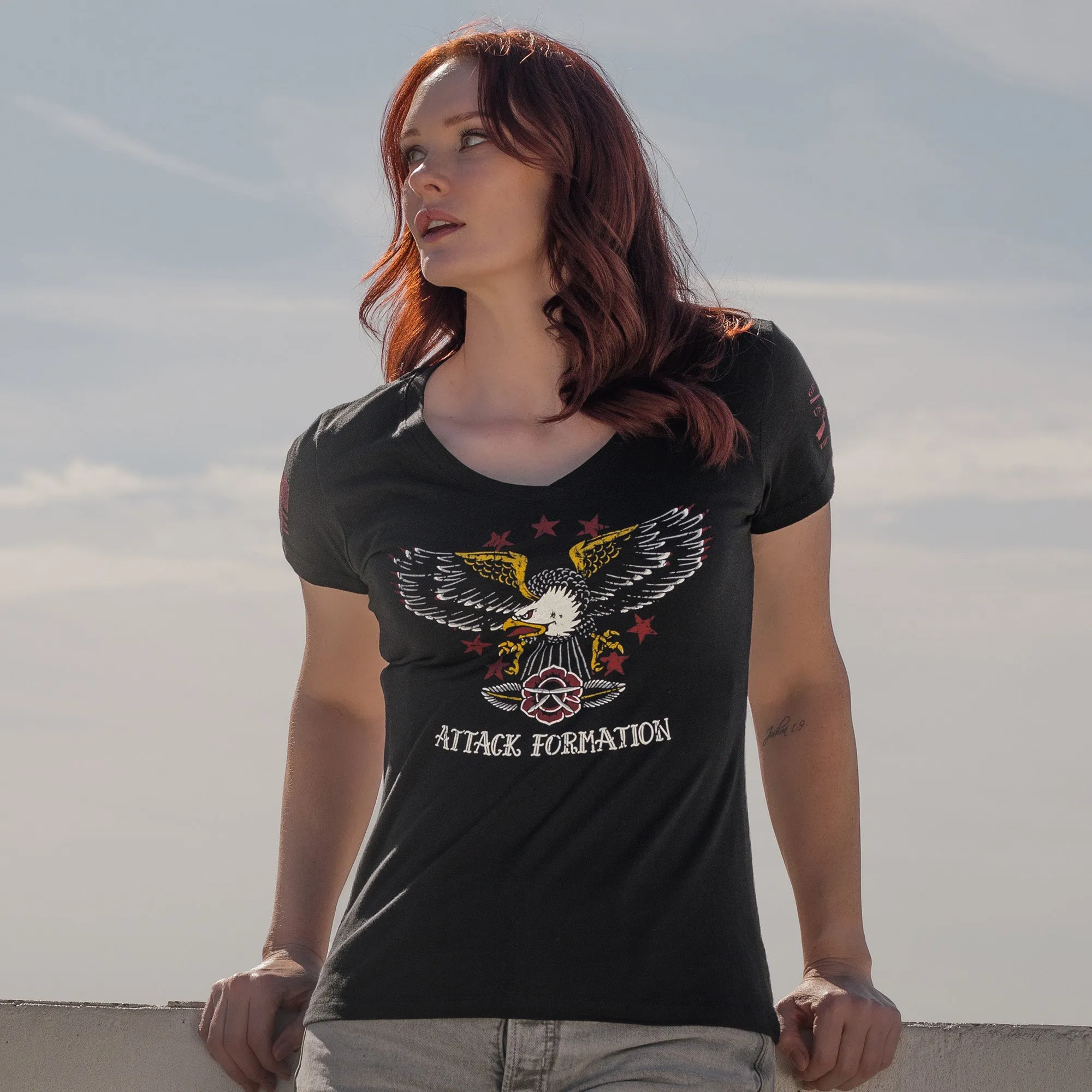 Women's Attack Formation V-Neck - Black sold by Grunt Style