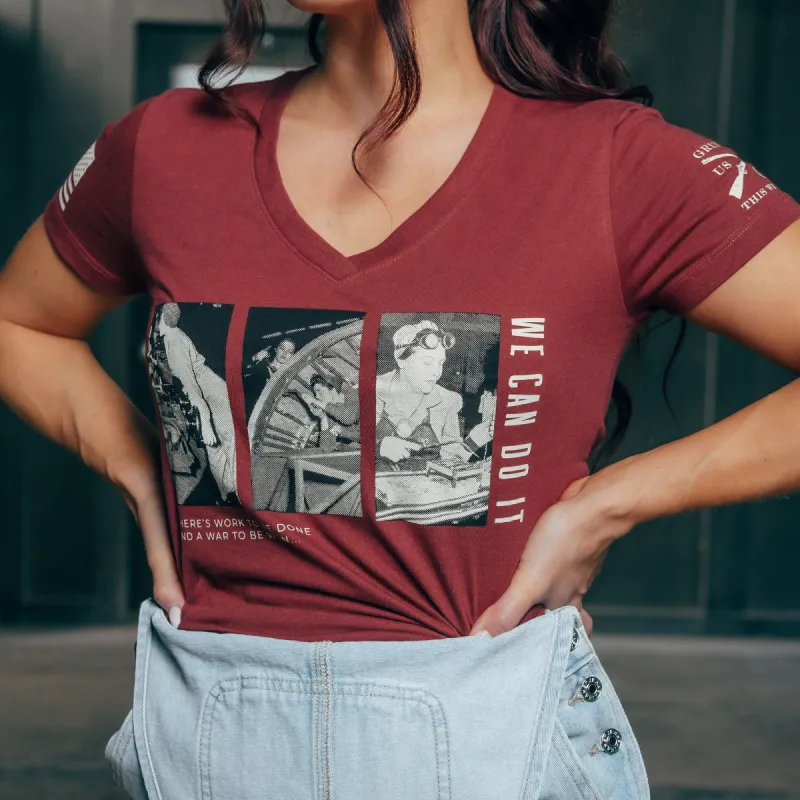 Women's We Can Do It V-Neck - Red Plum sold by Grunt Style