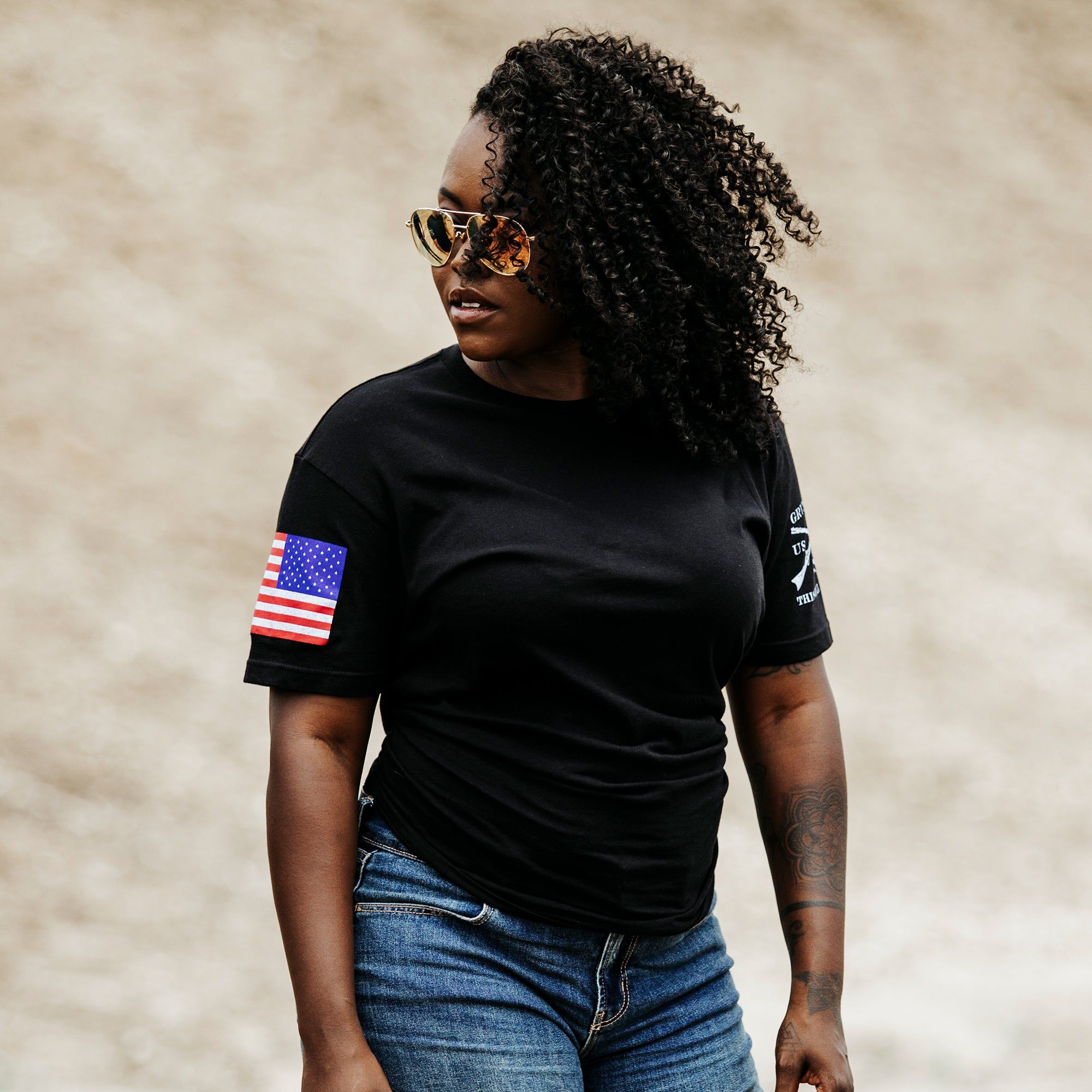 Full Color Flag Basic T-Shirt - Black sold by Grunt Style product image thumbnail 5