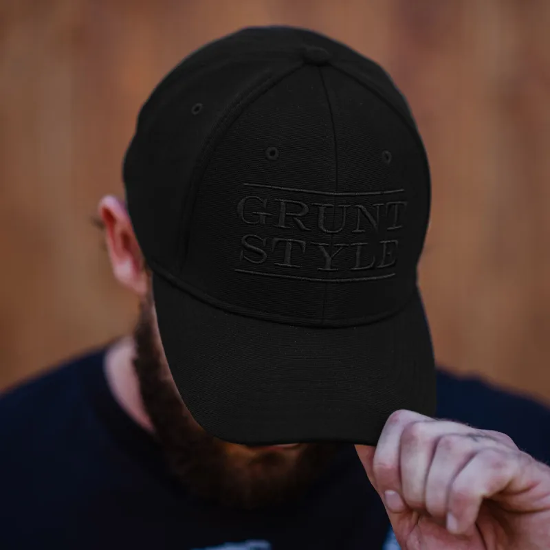 Stacked Logo Stretch Fit Hat - Blackout sold by Grunt Style