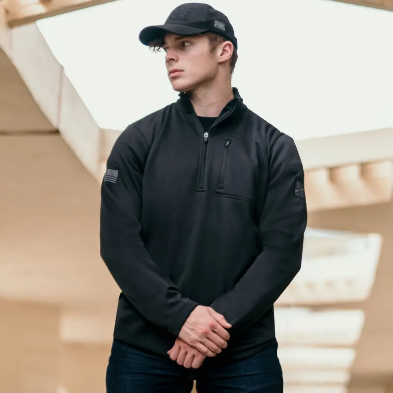 Men's 1/2 Zip Waffle Top - Black sold by Grunt Style
