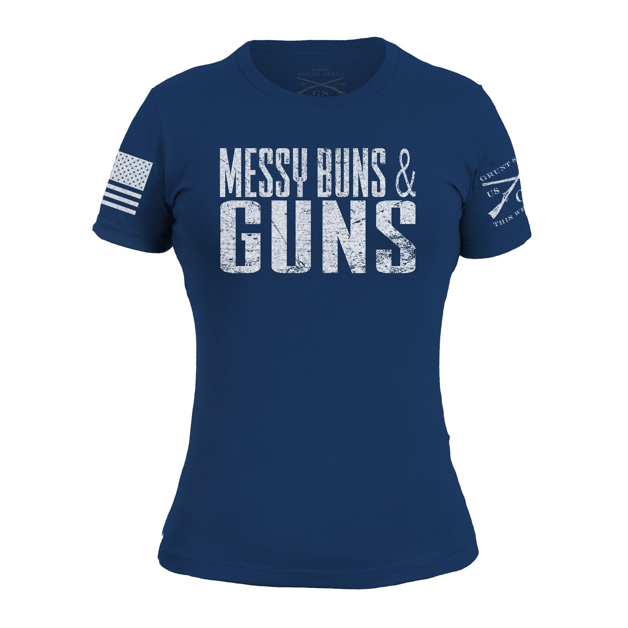 Women's Messy Buns and Guns T-Shirt - Royal sold by Grunt Style product image thumbnail 2
