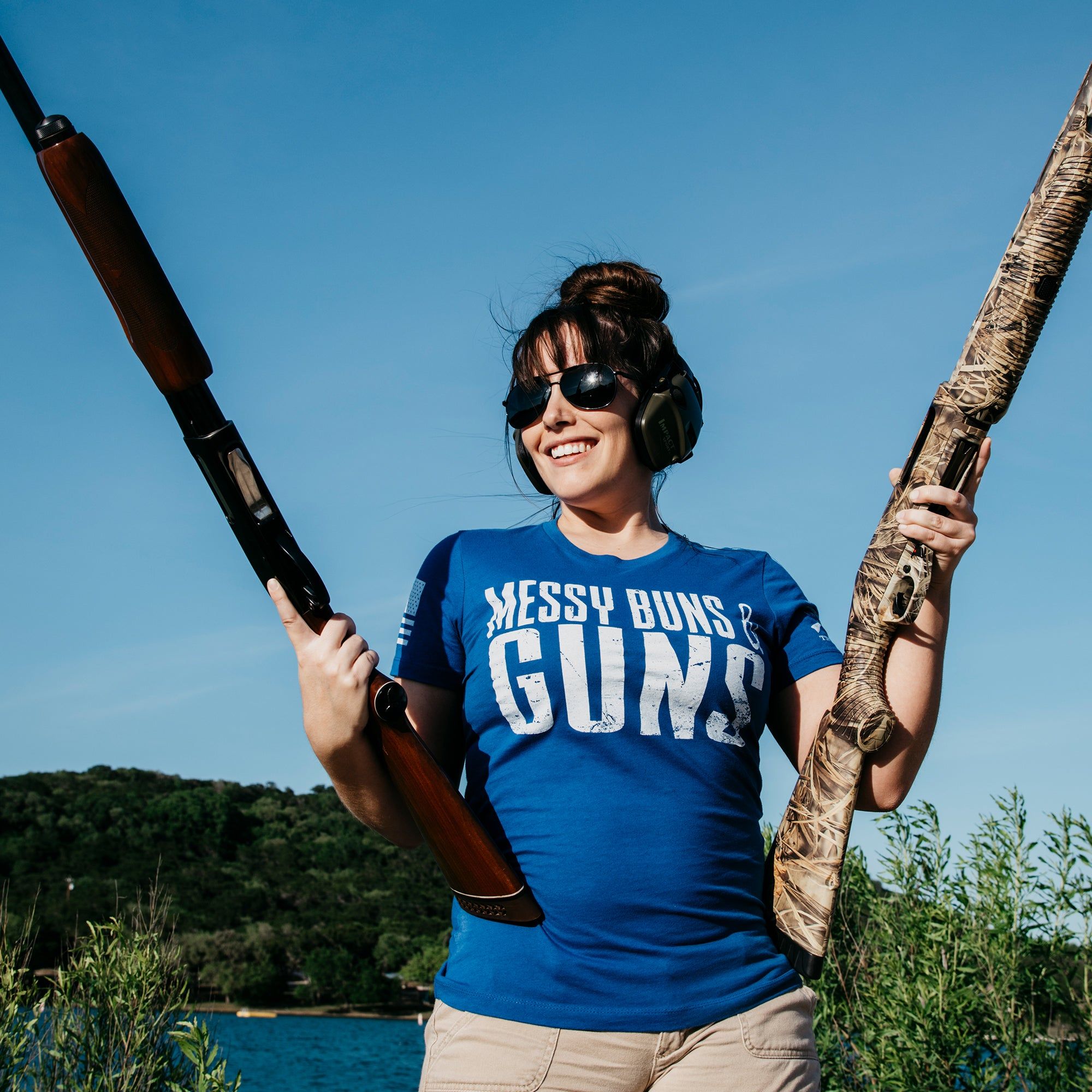 Women's Messy Buns and Guns T-Shirt - Royal sold by Grunt Style product image thumbnail 4