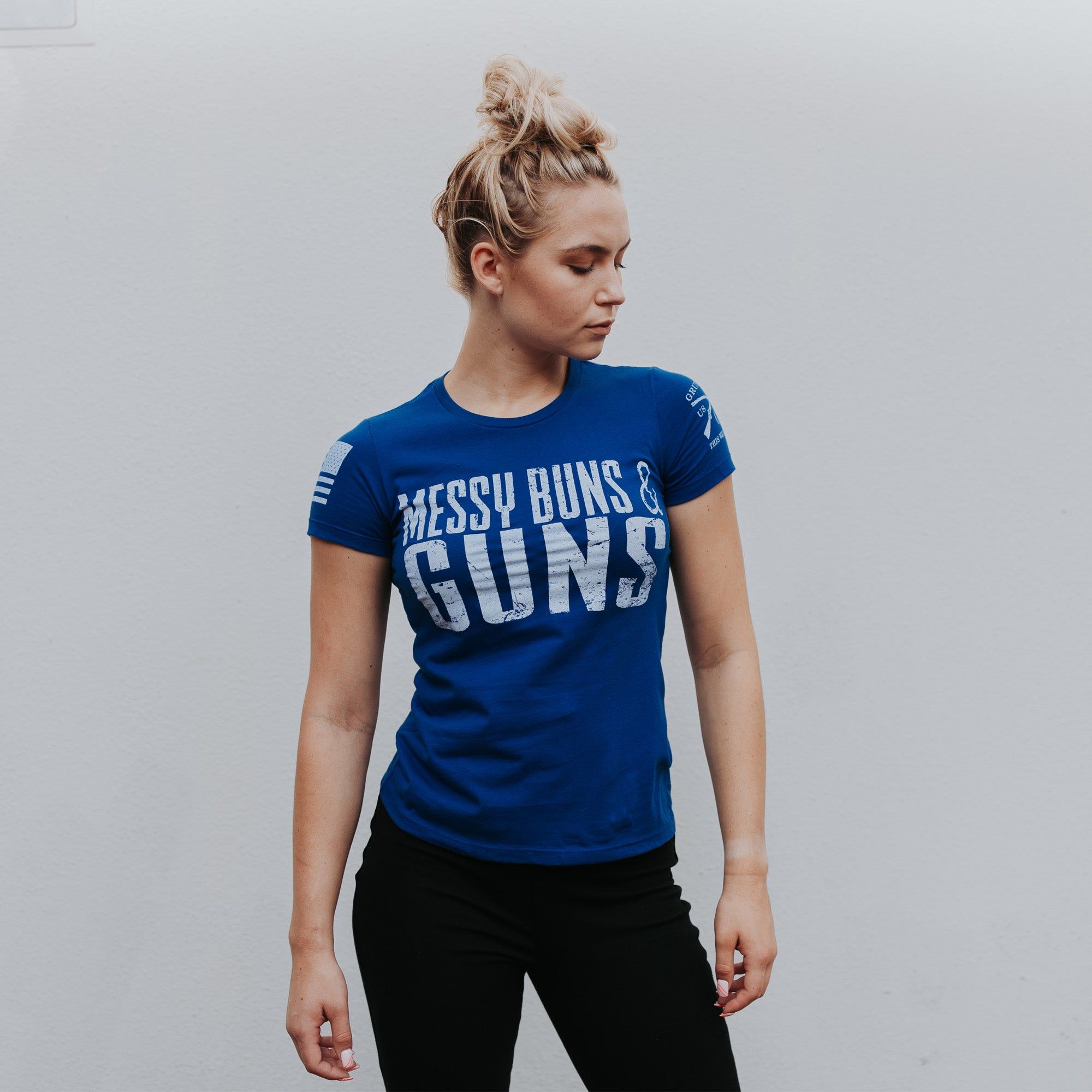 Women's Messy Buns and Guns T-Shirt - Royal sold by Grunt Style product image thumbnail 3