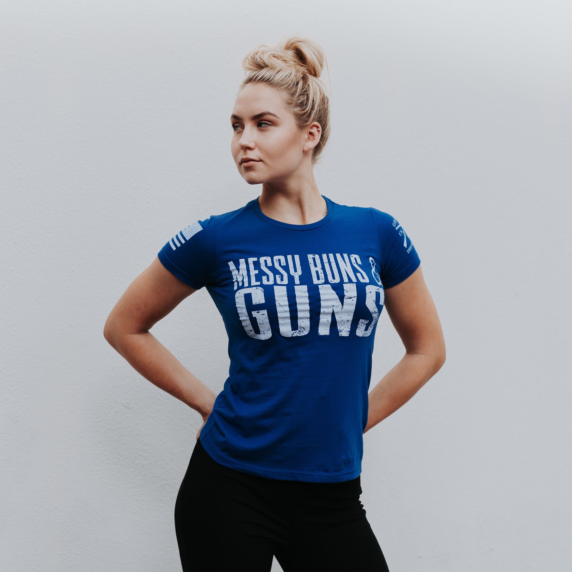 Women's Messy Buns and Guns T-Shirt - Royal sold by Grunt Style product image thumbnail 5