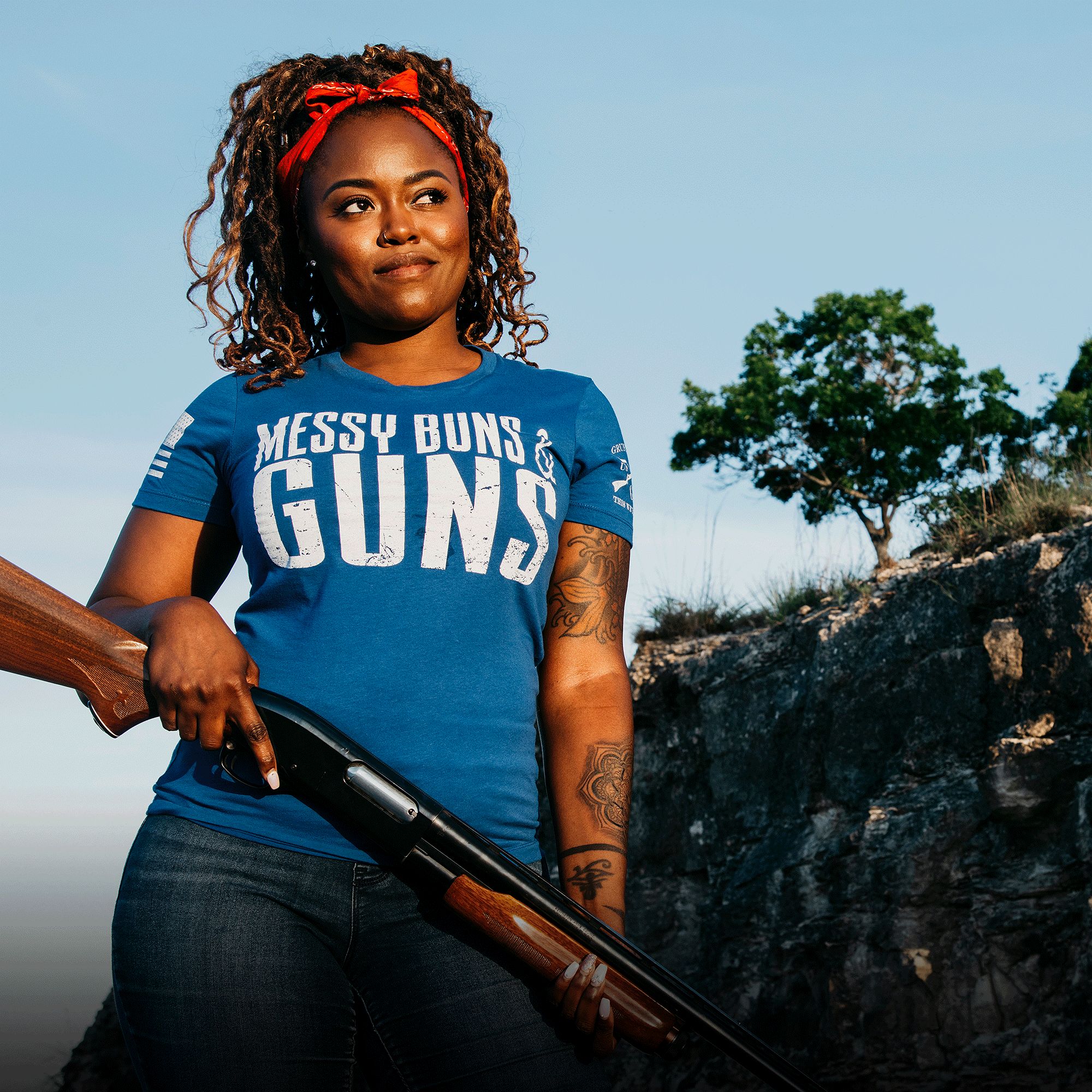Women's Messy Buns and Guns T-Shirt - Royal sold by Grunt Style