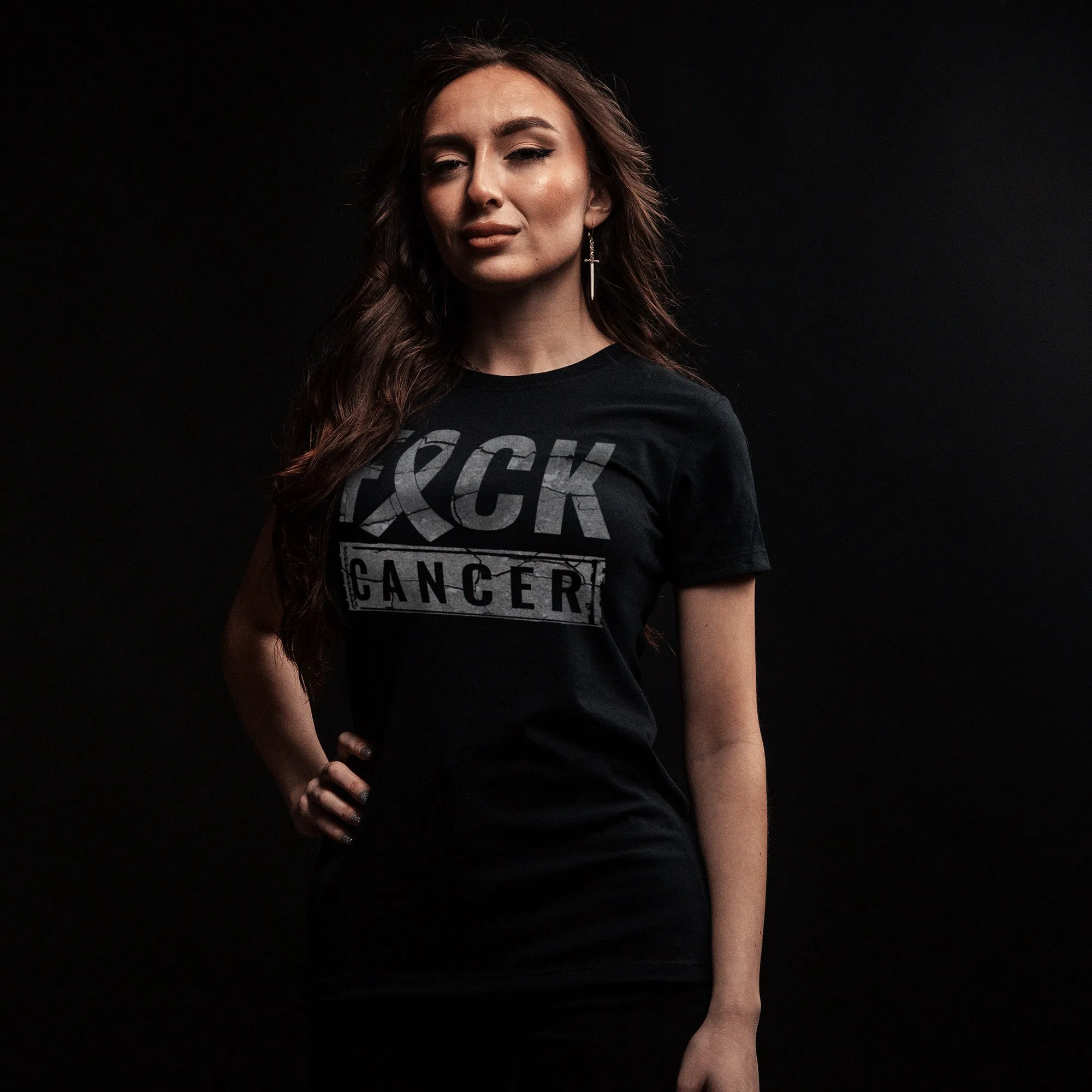 Women's F*ck Cancer Slim Fit T-Shirt - Black sold by Grunt Style product image thumbnail 3
