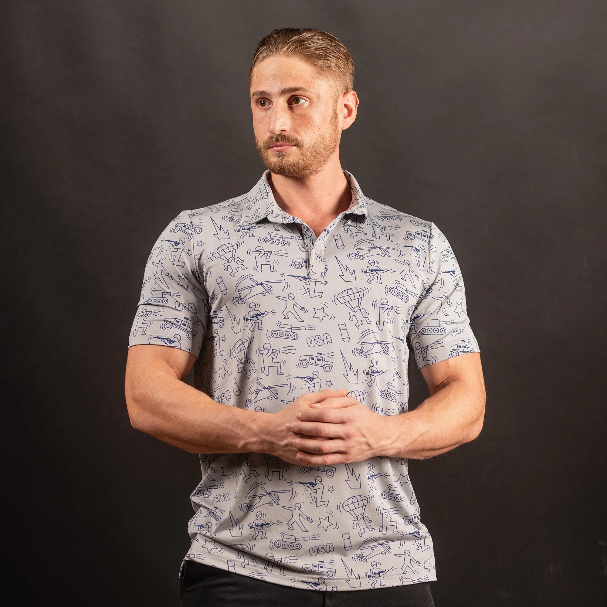 Men's Polo - Military Pop Art sold by Grunt Style