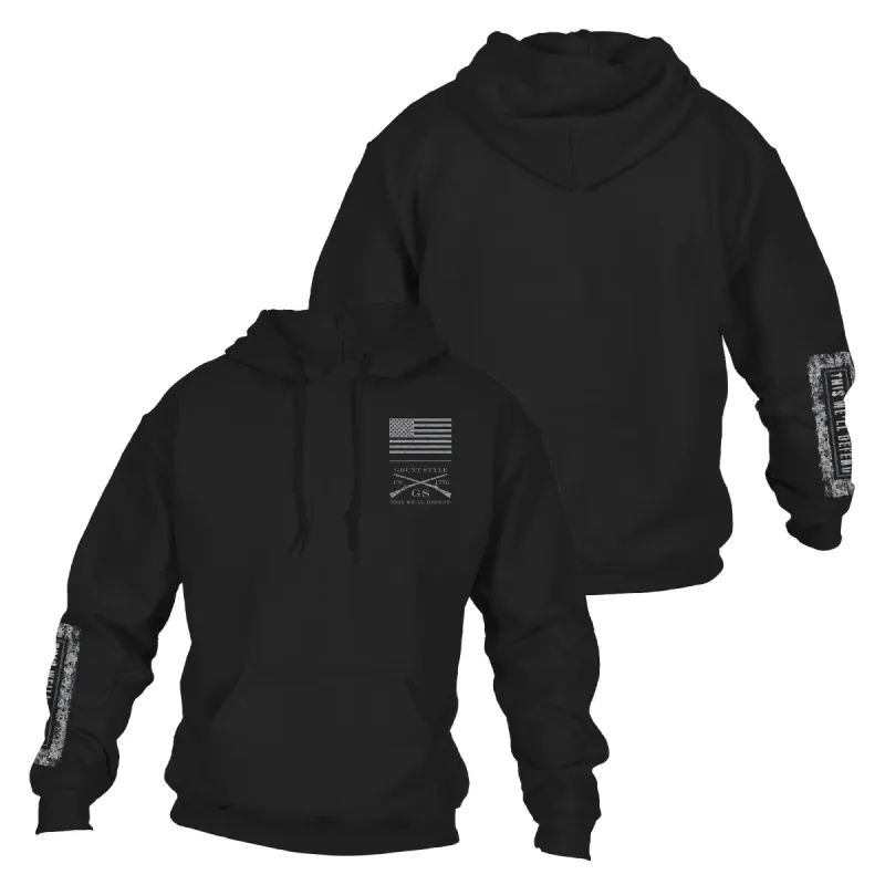 This We'll Defend Sleeve Hoodie - Black Digi Camo sold by Grunt Style