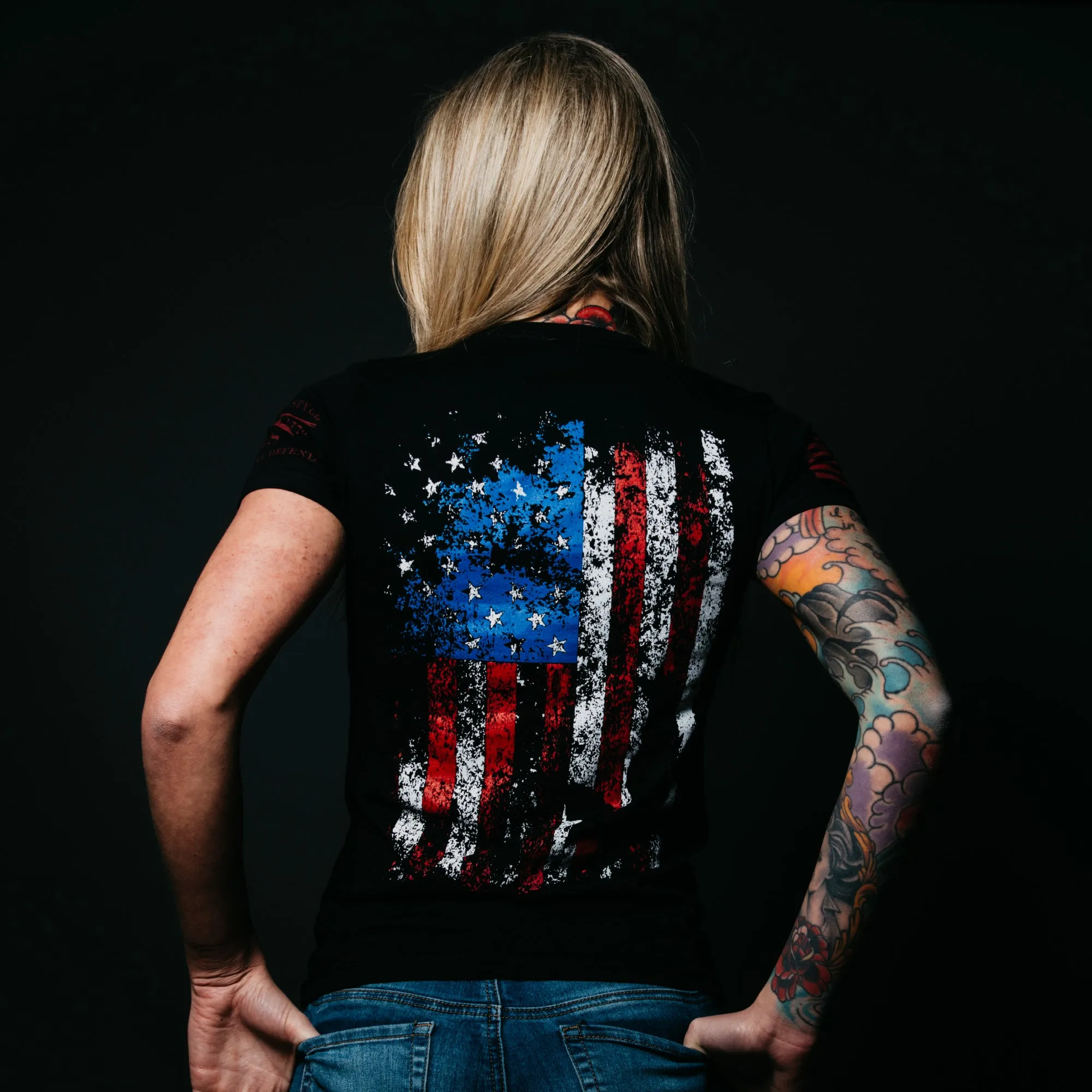 Women's Freedom Flag T-Shirt - Black sold by Grunt Style