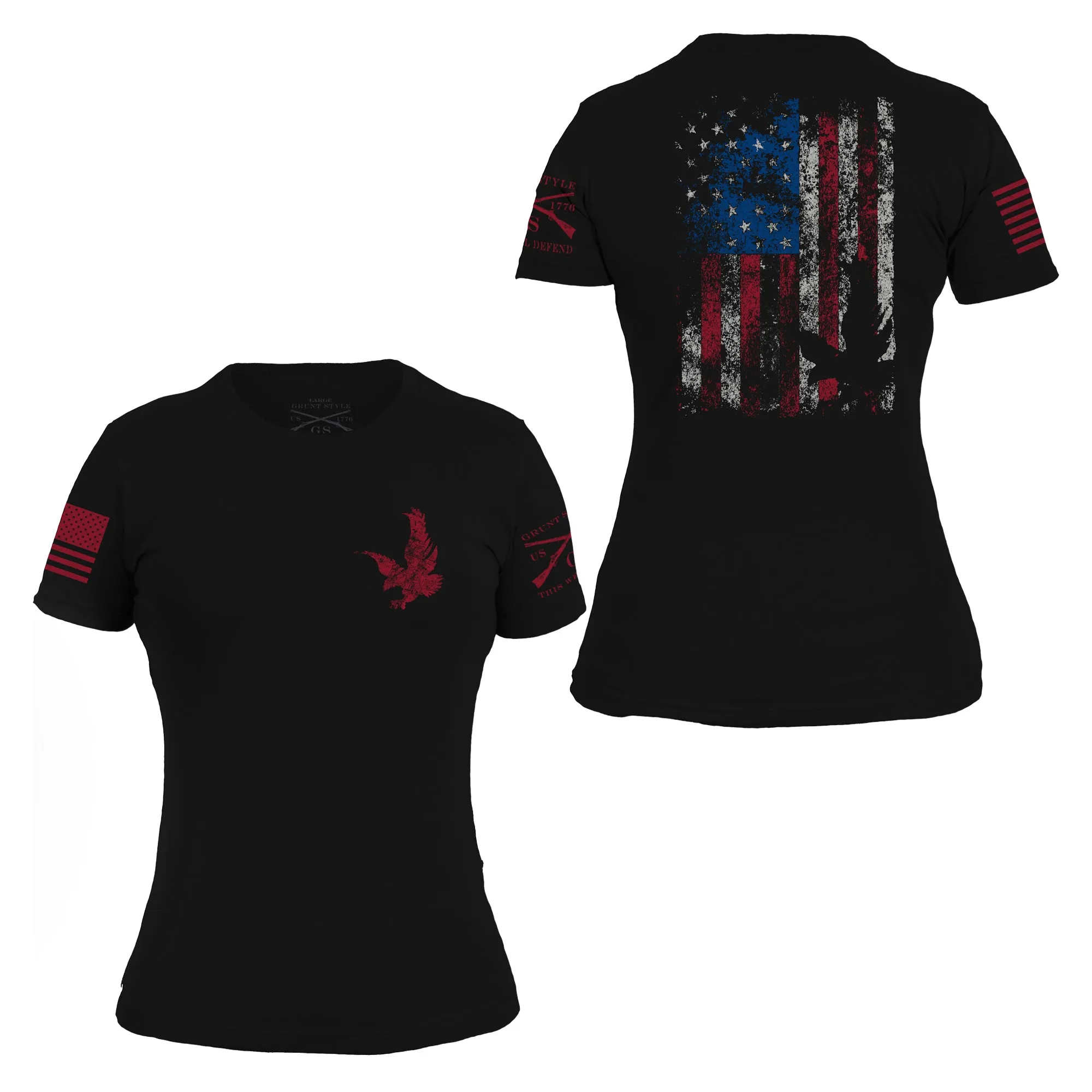 Women's Freedom Flag T-Shirt - Black sold by Grunt Style product image thumbnail 3