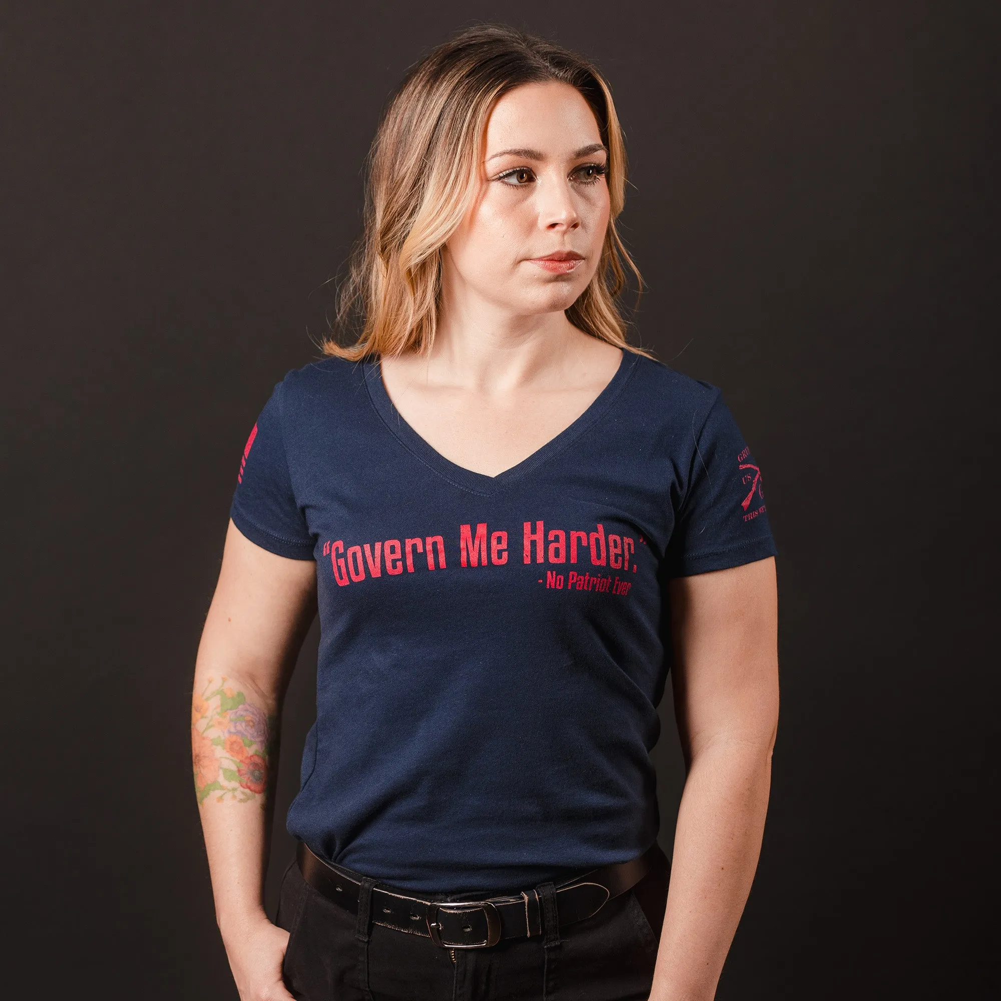 Women's Govern Me Harder V-Neck - Midnight Navy sold by Grunt Style product image thumbnail 4
