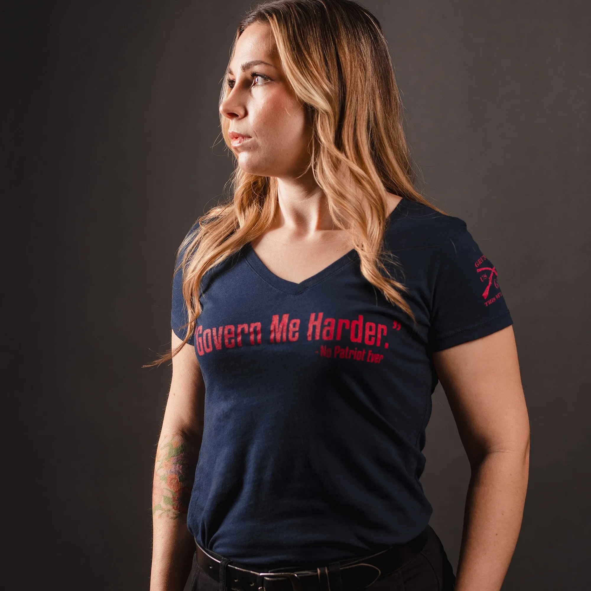 Women's Govern Me Harder V-Neck - Midnight Navy sold by Grunt Style product image thumbnail 3