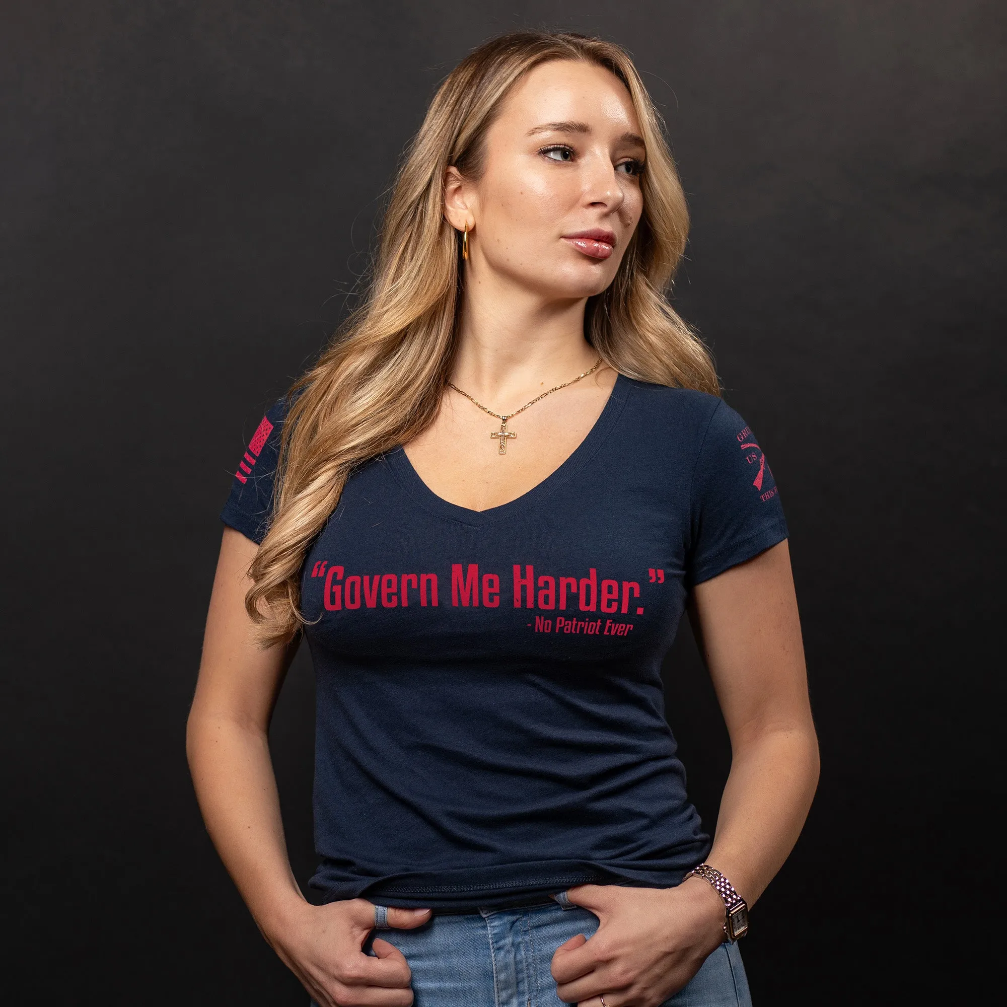 Women's Govern Me Harder V-Neck - Midnight Navy sold by Grunt Style
