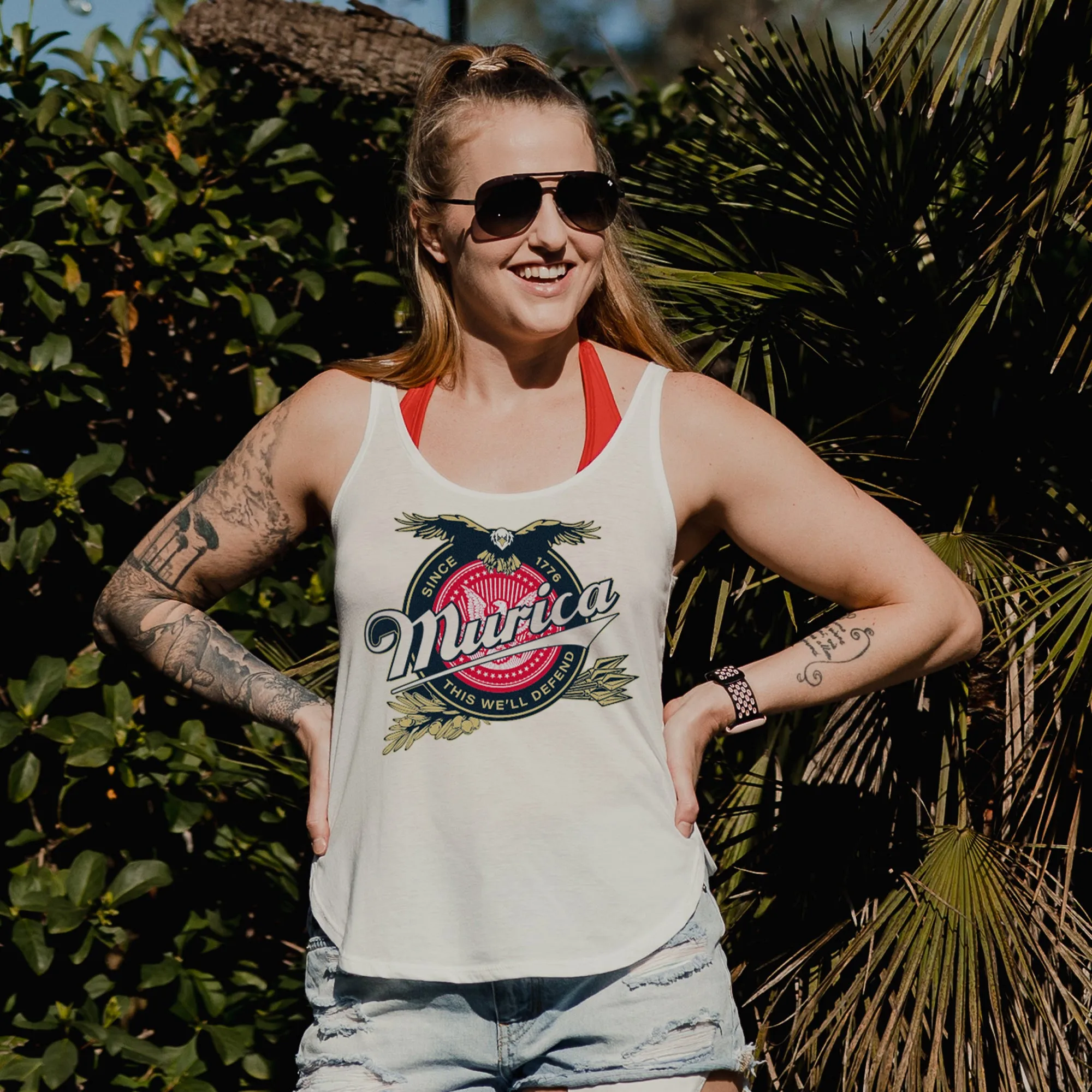 Women's Murica Brewing Flowy Tank - White sold by Grunt Style
