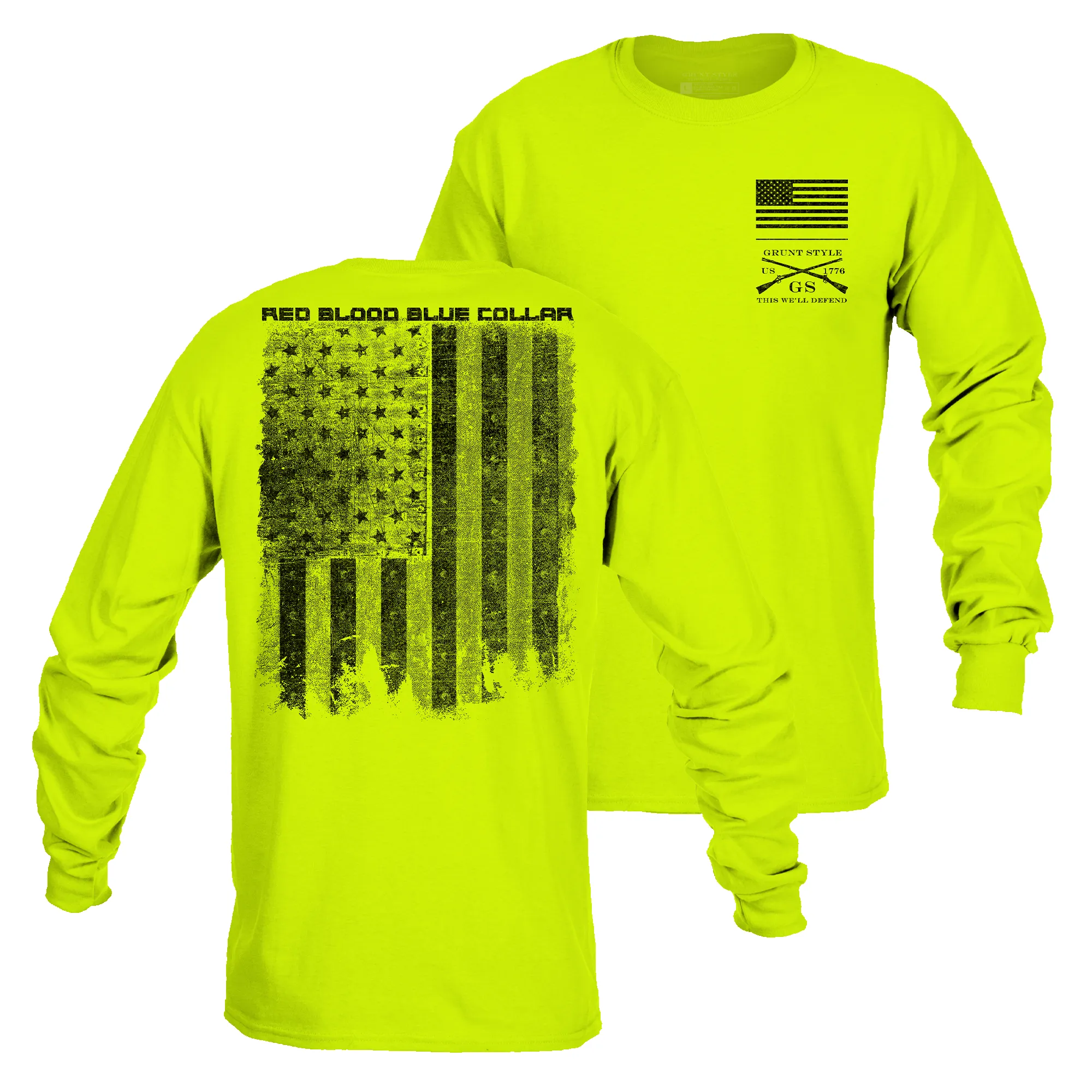 Red Blood Blue Collar® Long Sleeve - Safety Green sold by Grunt Style
