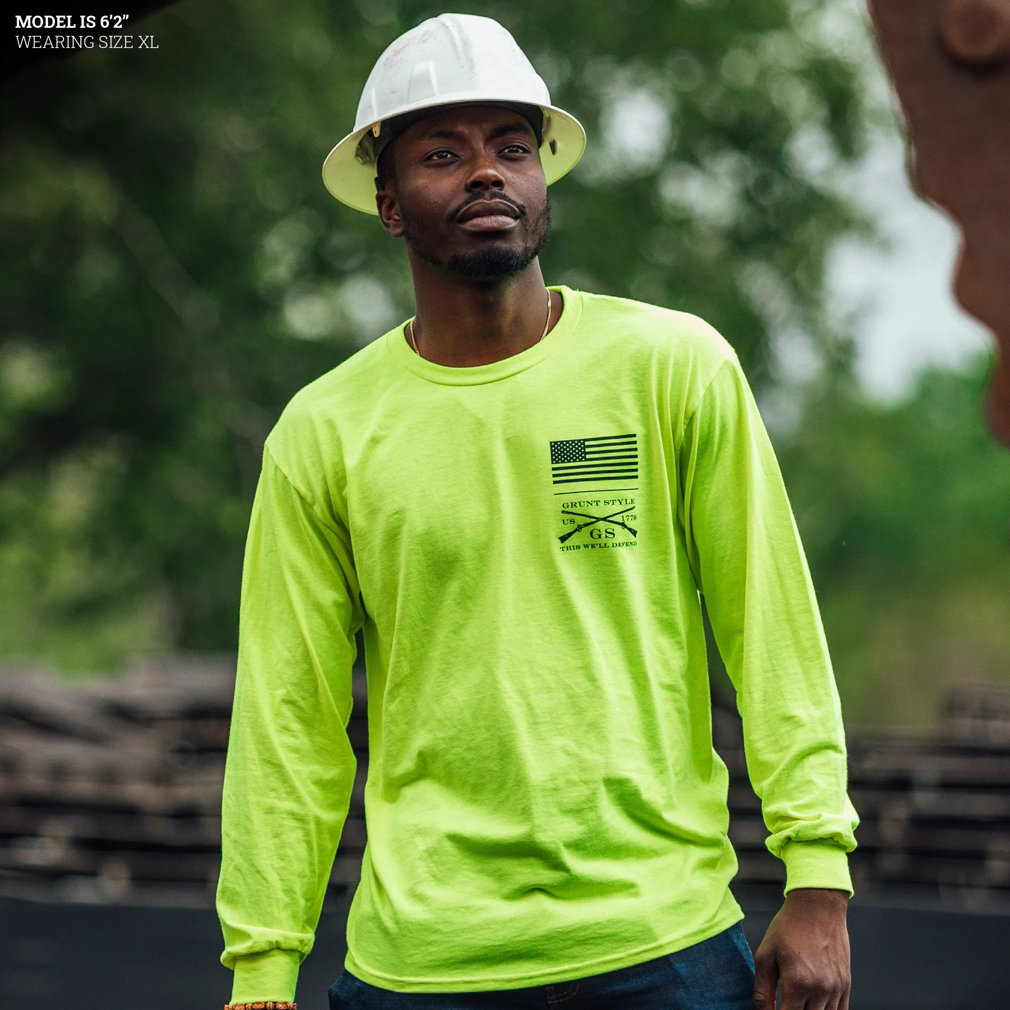 Red Blood Blue Collar® Long Sleeve - Safety Green sold by Grunt Style product image thumbnail 2