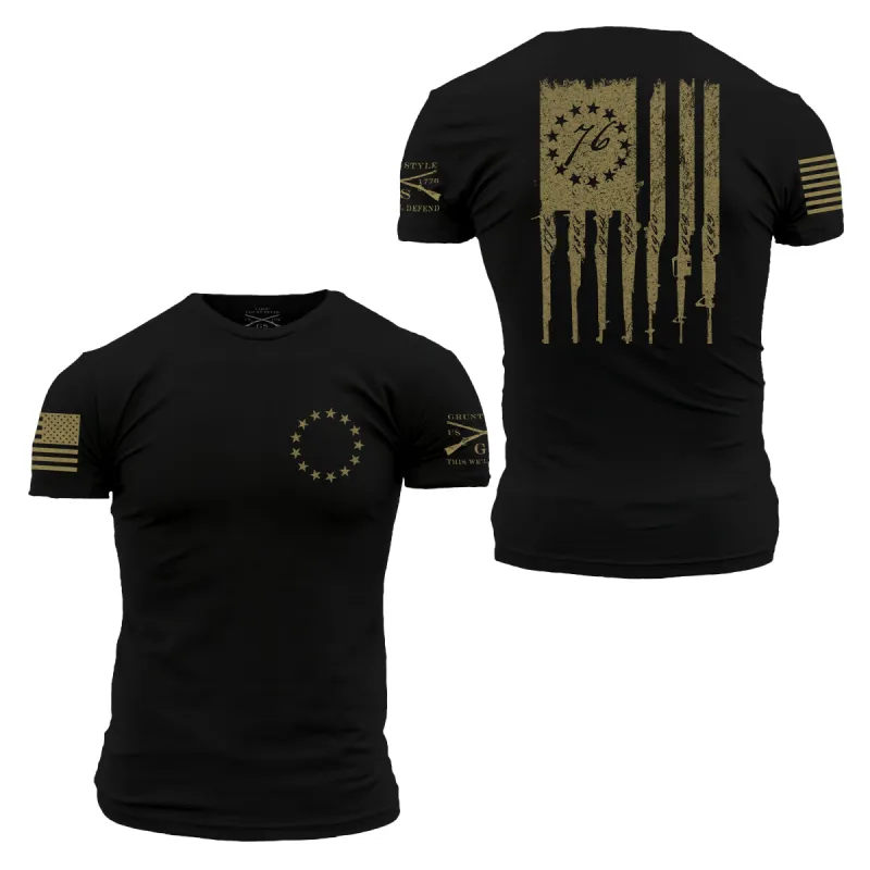 Betsy Rifle Flag T-Shirt - Black sold by Grunt Style