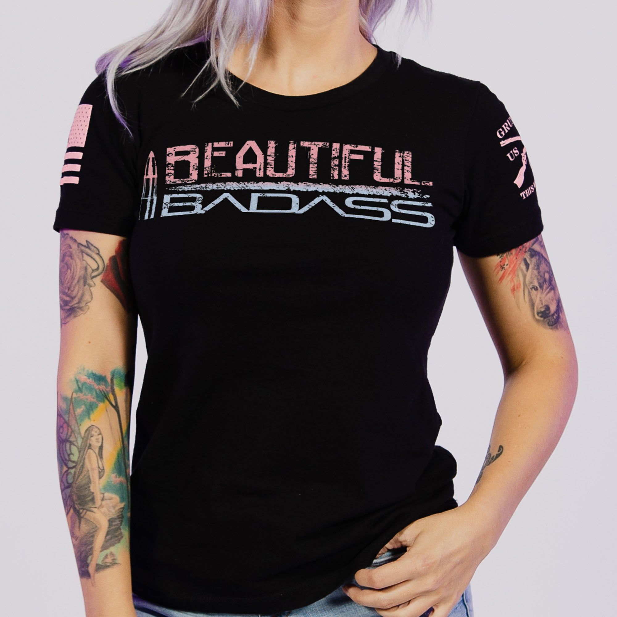 Women's Beautiful Badass Ombre T-Shirt- Black sold by Grunt Style