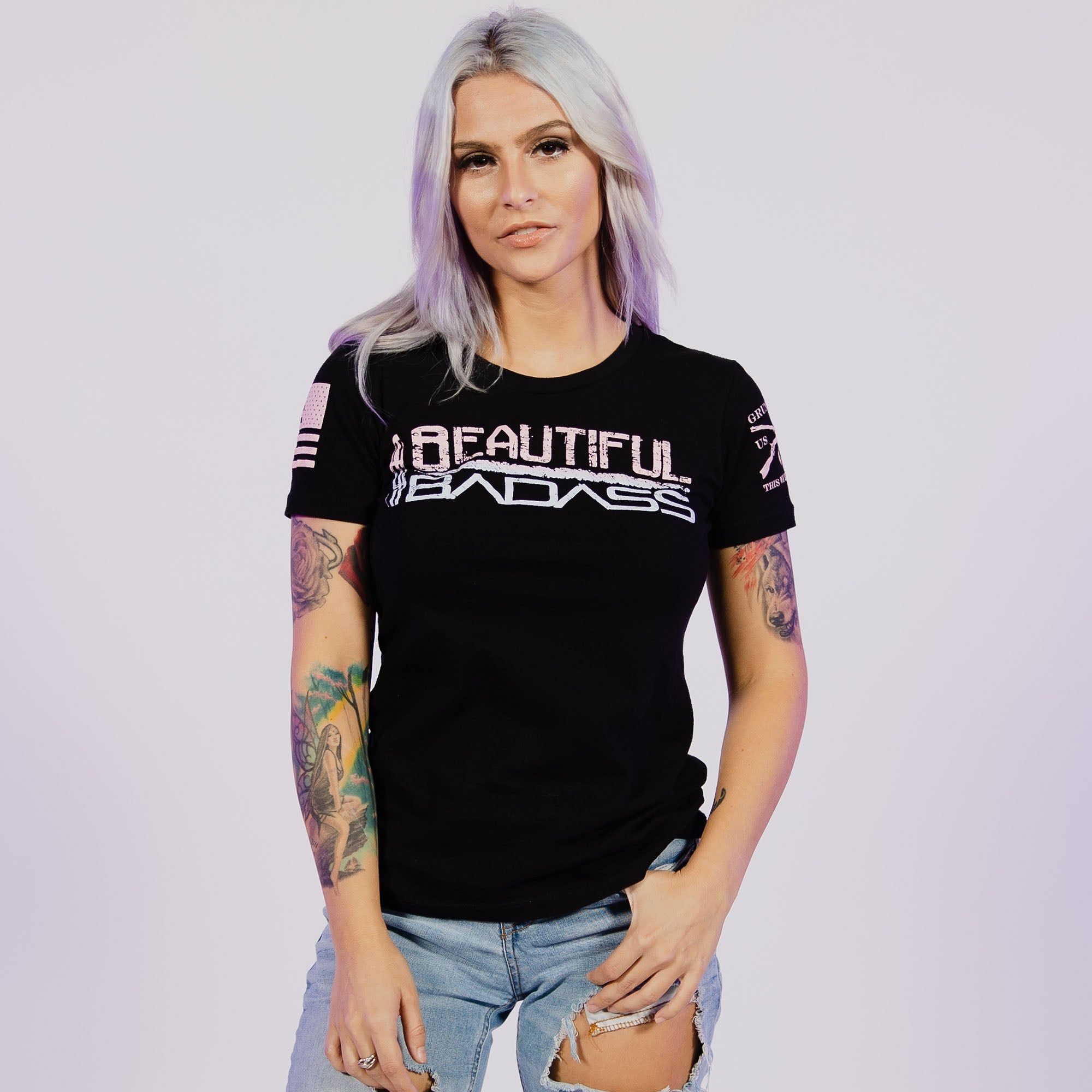 Women's Beautiful Badass Ombre T-Shirt- Black sold by Grunt Style product image thumbnail 3