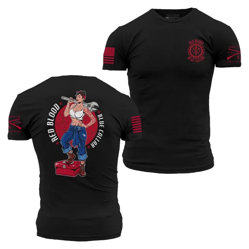 Red Blood Blue Collar® Pinup T-Shirt - Black made by Grunt Style