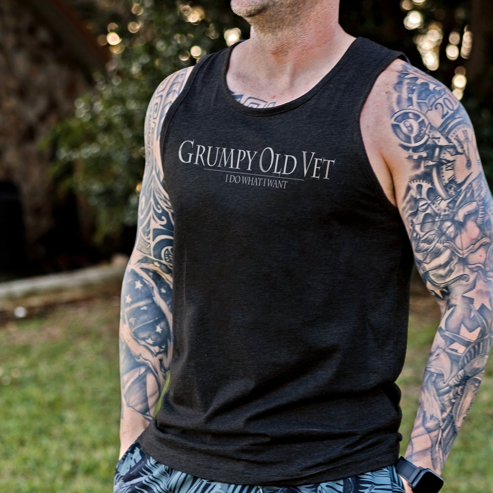 Men's Grumpy Old Vet Tank - Black sold by Grunt Style