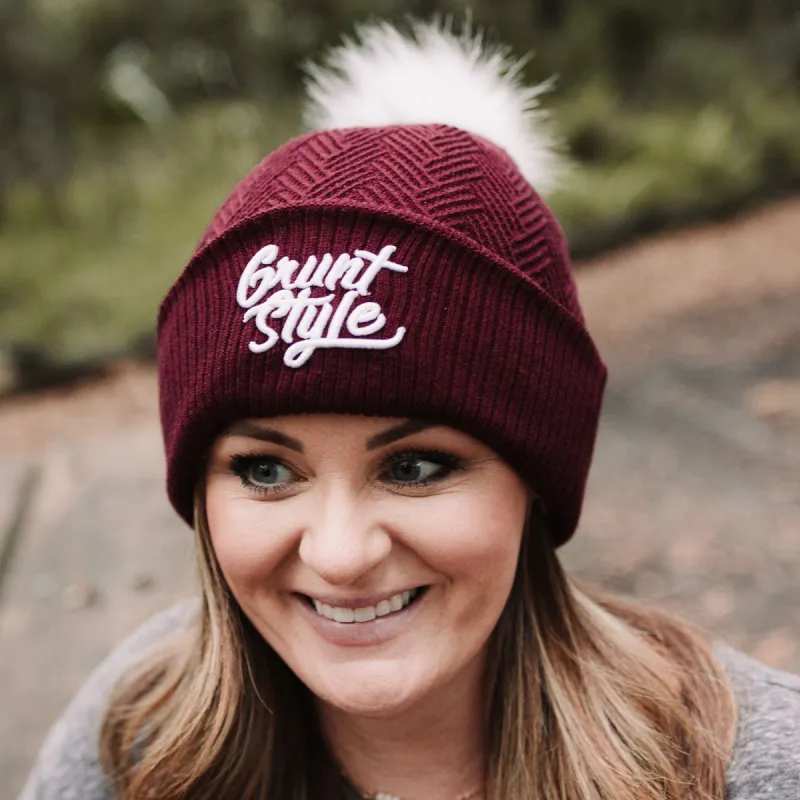 Fleece Lined Pom-Pom Beanie - Maroon sold by Grunt Style