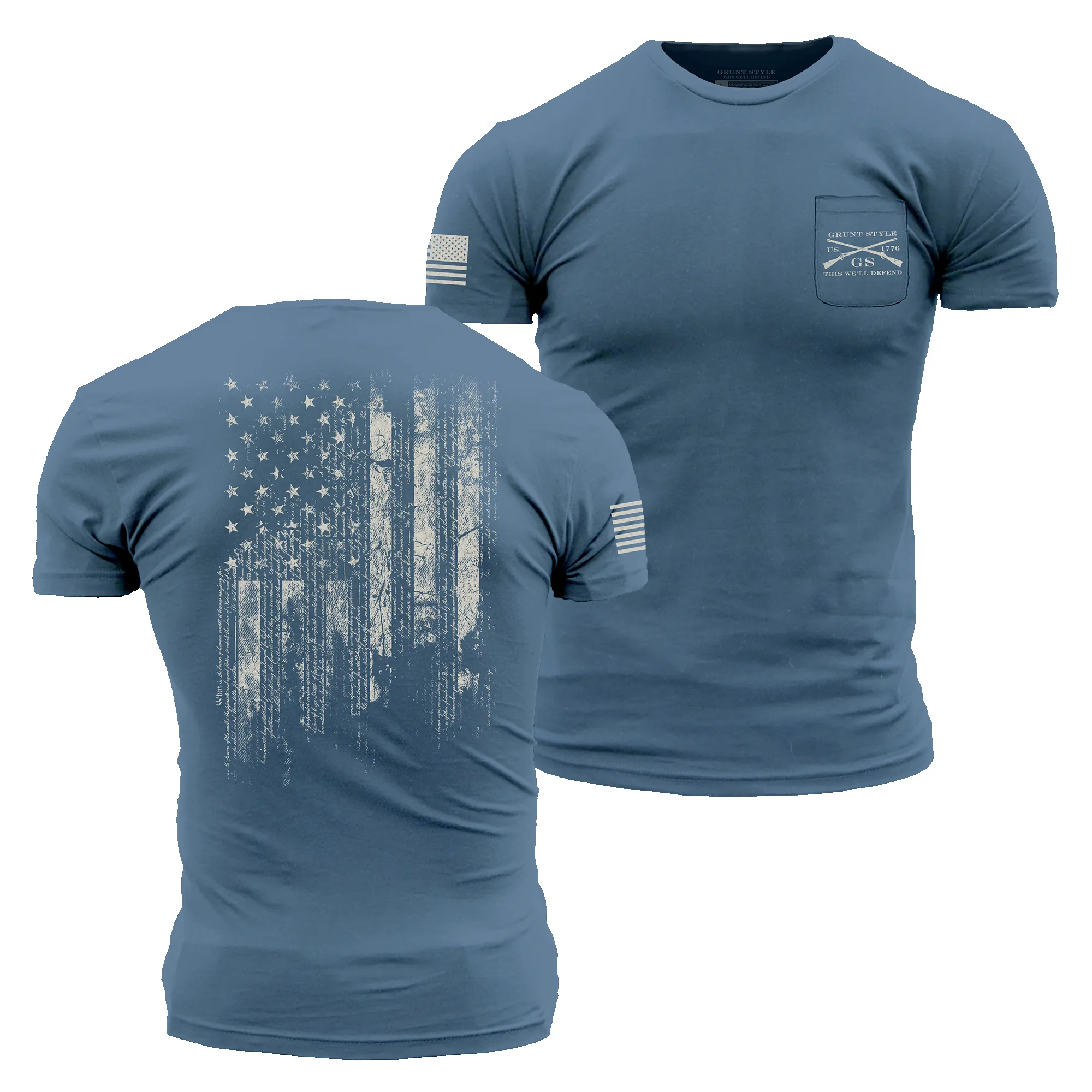 1776 Flag Pocket T-Shirt - Captain's Blue sold by Grunt Style