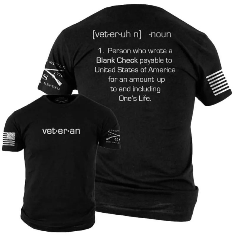 Blank Check Veteran T-Shirt - Black sold by Grunt Style