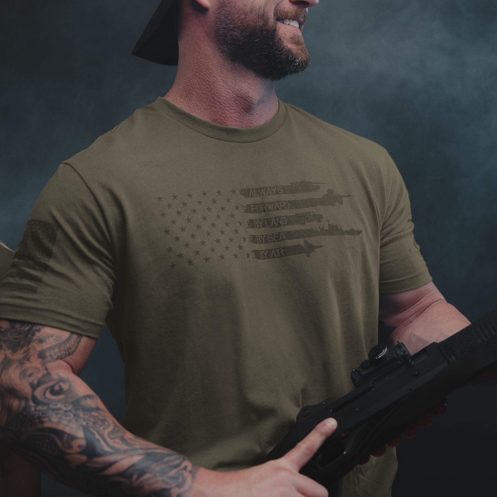 Always Forward Flag T-Shirt - Military Green sold by Grunt Style product image thumbnail 3