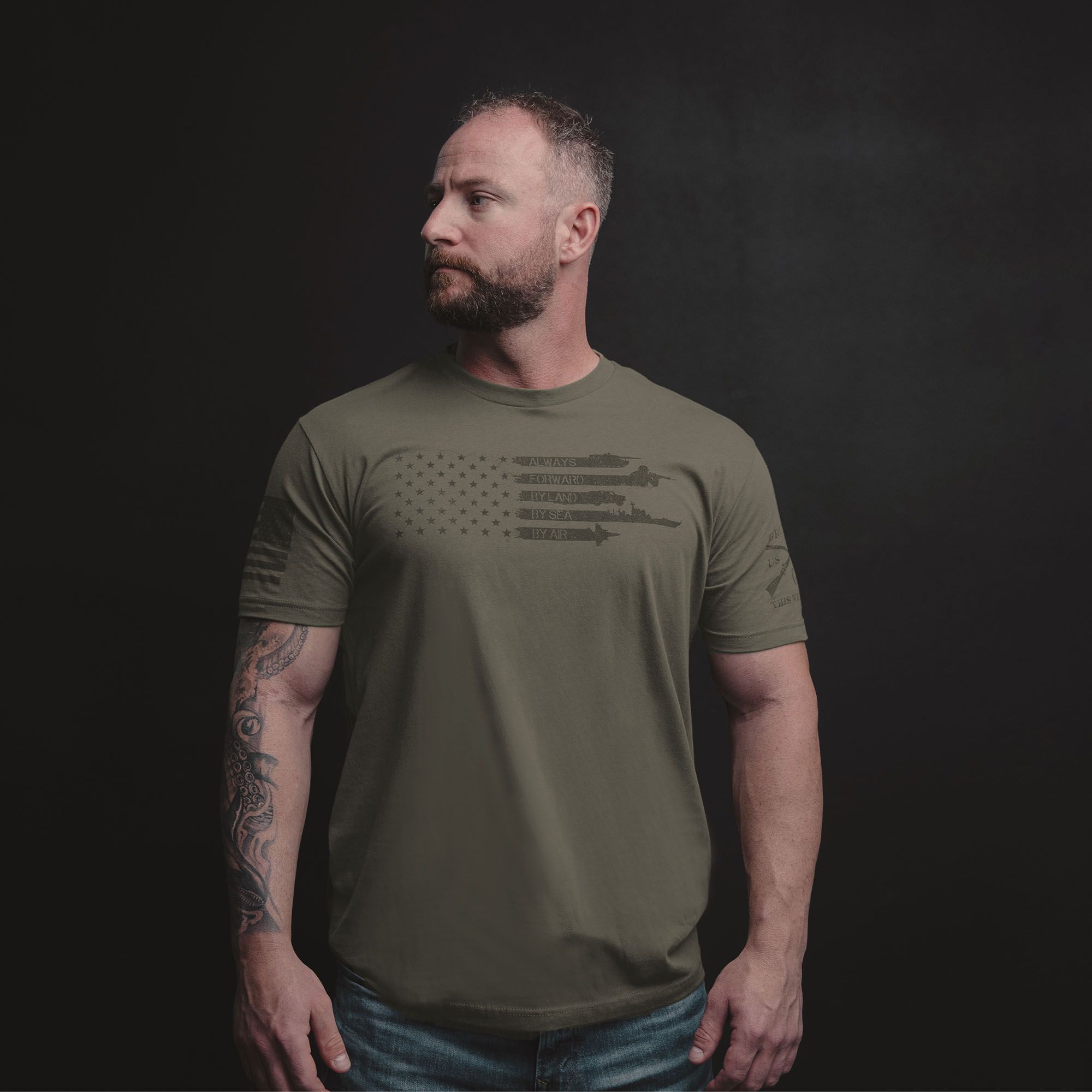 Always Forward Flag T-Shirt - Military Green sold by Grunt Style product image thumbnail 6
