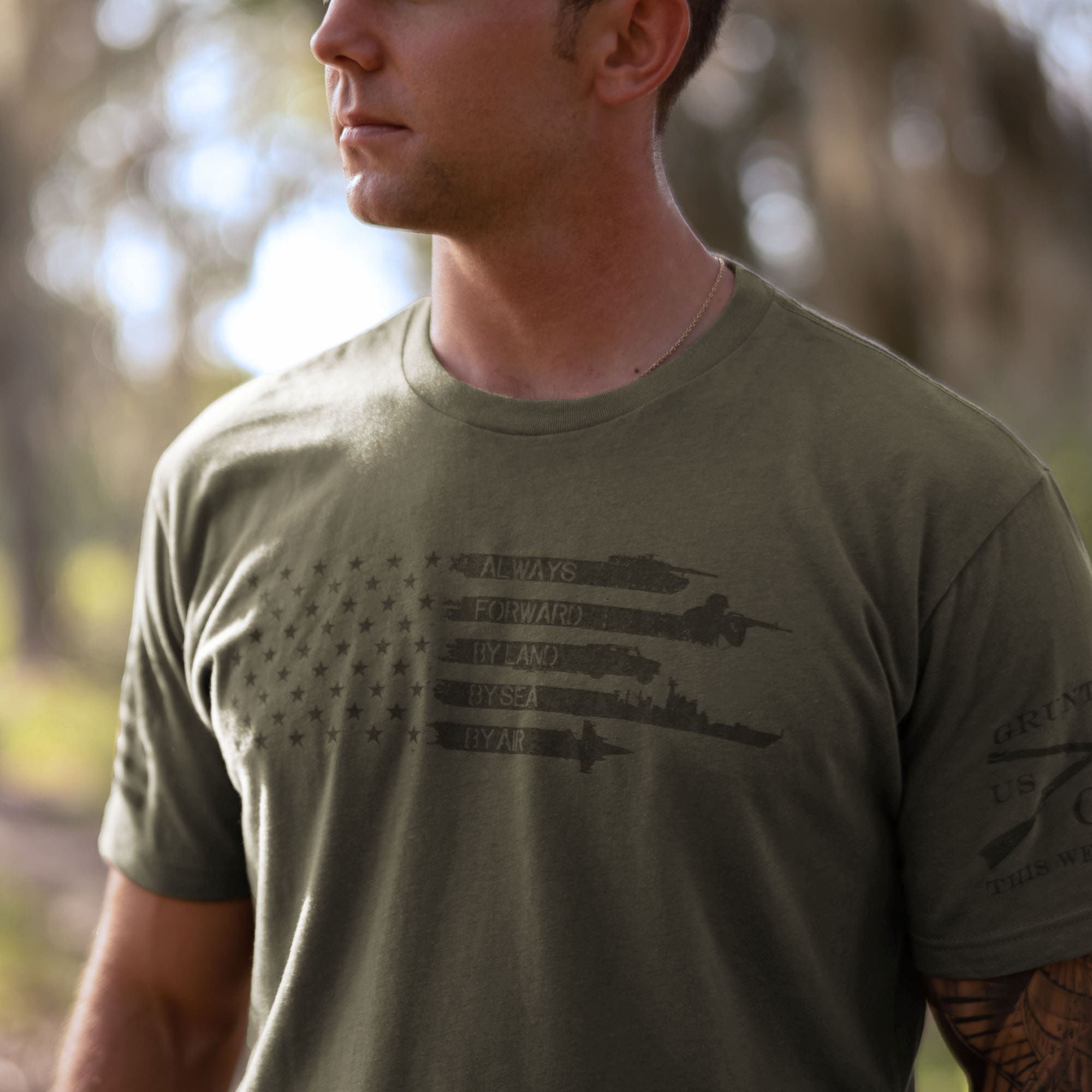 Always Forward Flag T-Shirt - Military Green sold by Grunt Style product image thumbnail 2