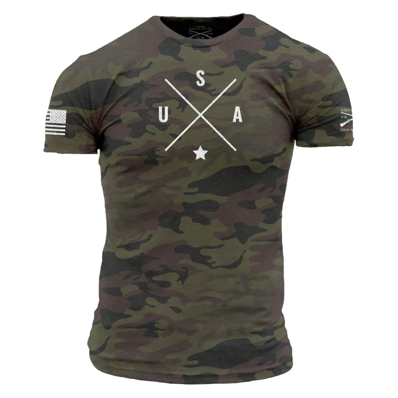 Men's Simple USA T-Shirt - Woodland Camo sold by Grunt Style