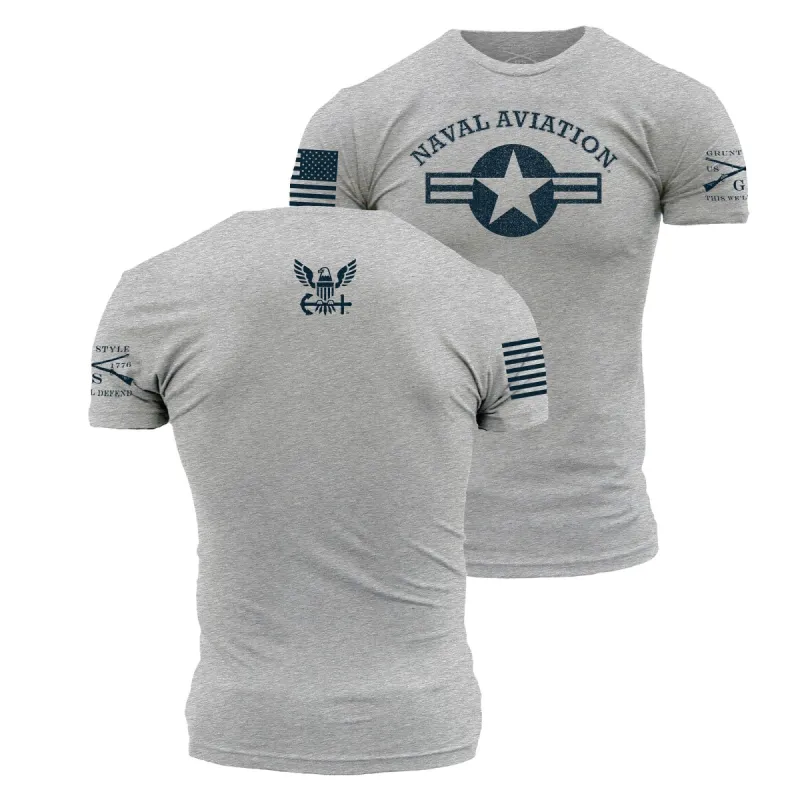 USN - Naval Aviation T-Shirt - Athletic Grey sold by Grunt Style