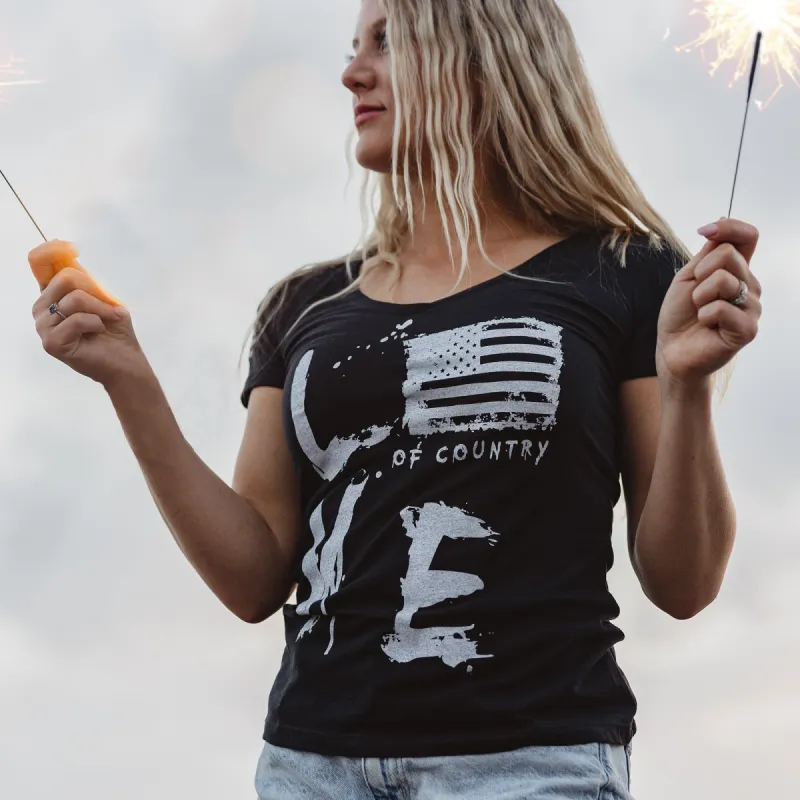 Women's Love of Country V-Neck - Black sold by Grunt Style