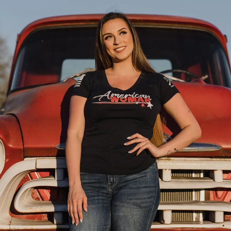 Women's American Woman V-Neck - Midnight Navy sold by Grunt Style