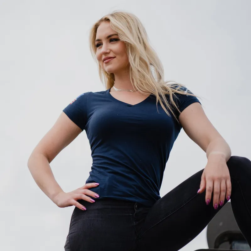 Women's Full Color Flag Basic V-Neck - navy sold by Grunt Style