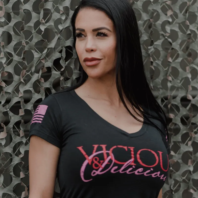 Women's Vicious & Delicious V-Neck - Black sold by Grunt Style