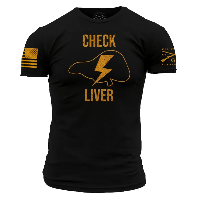 Men's Check Liver T-Shirt - Black sold by Grunt Style