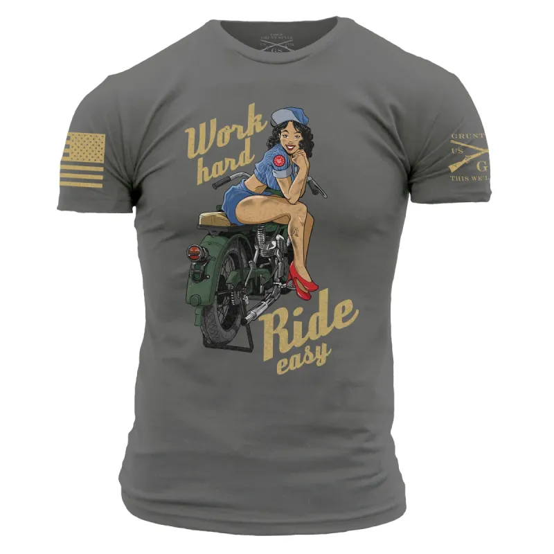 Work Hard, Ride Easy T-Shirt - Dark Grey sold by Grunt Style