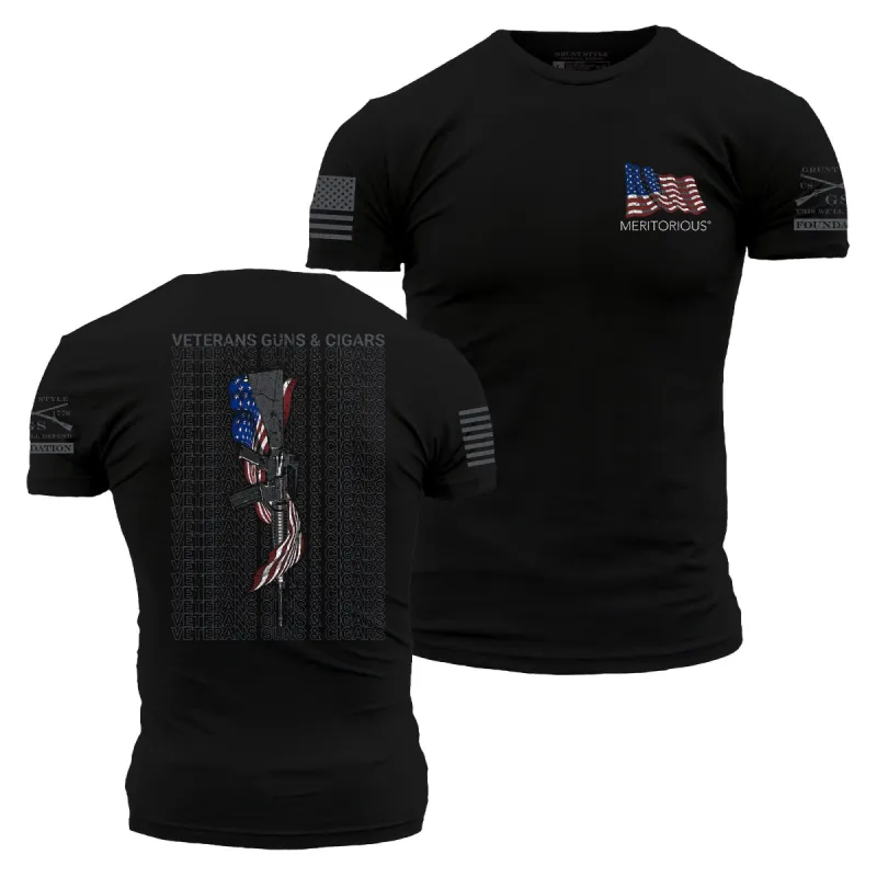 Meritorious Veterans, Guns & Cigars Limited Edition TShirt sold by Grunt Style