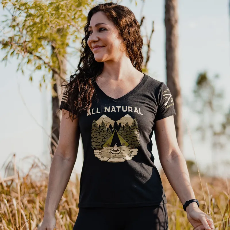 Women's All Natural  V-Neck - Black sold by Grunt Style