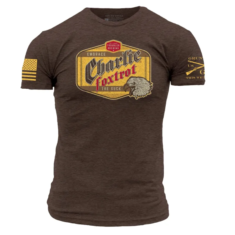 Charlie Foxtrot Brewing T-Shirt - Heather Brown made by Grunt Style