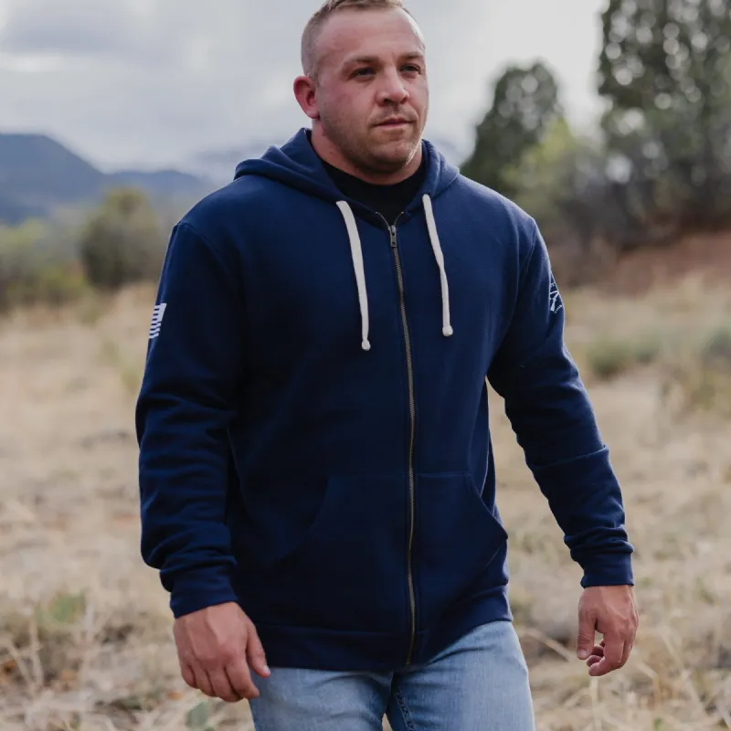 Men's Premium Basic Full-Zip Hoodie - Midnight Navy sold by Grunt Style