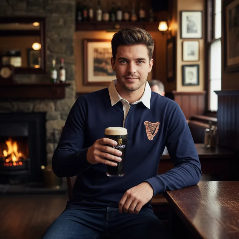 Guinness Navy Long Sleeve Rugby Shirt – 100% Cotton Vintage Style Top sold by Guinness