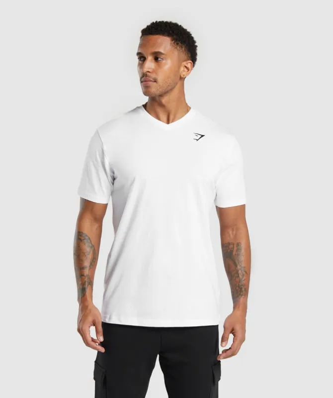 Gymshark Crest V-Neck T Shirt - White sold by Gymshark