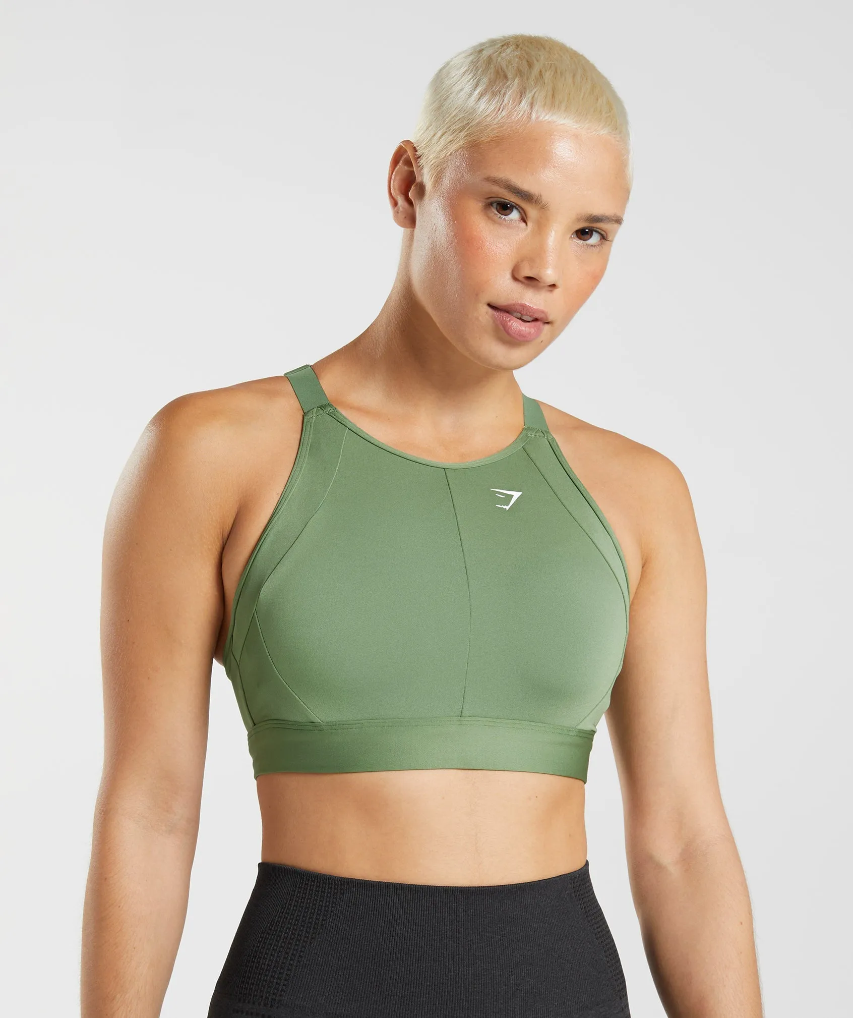 Gymshark High Neck High Support Sports Bra, B/C-E/F - Iguana Green sold by Gymshark
