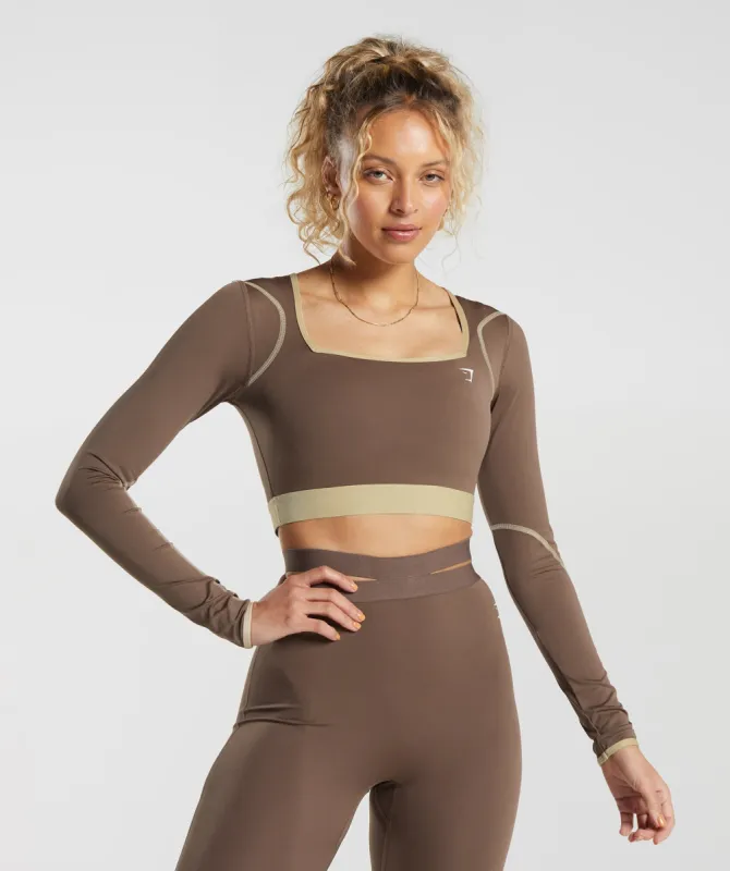 Gymshark Contrast Long Sleeve Crop Top - Soft Brown/Desert Beige sold by Gymshark
